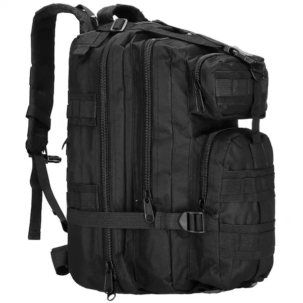 Fekete sport- és túrahátizsák, 42x23x24 cm, 4 zsebes, 700 g poliészter