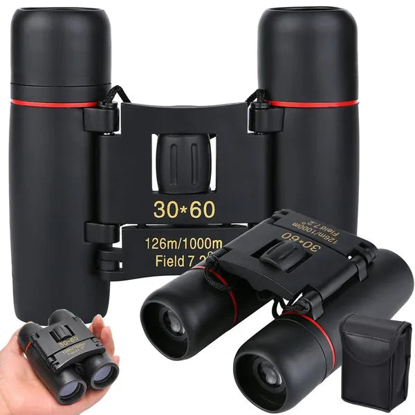 30x60 kompakt turista távcső 12× nagyítás, 26 mm objektív, hordtáska