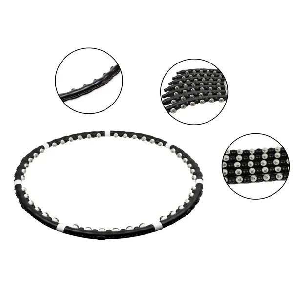 Összecsukható masszázsgolyós hula hoop 85 cm, 35 golyó, fekete-fehér