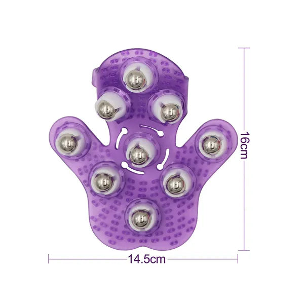 Lila 9-golyós ergonómikus masszírozó kesztyű cellulit ellen, 16×14,5 cm