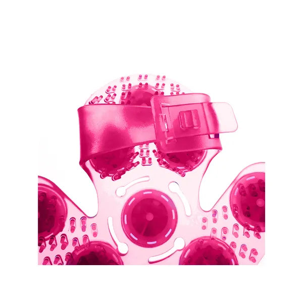 Ergonomikus testmasszírozó kesztyű 9 forgó fém gömbbel, pink