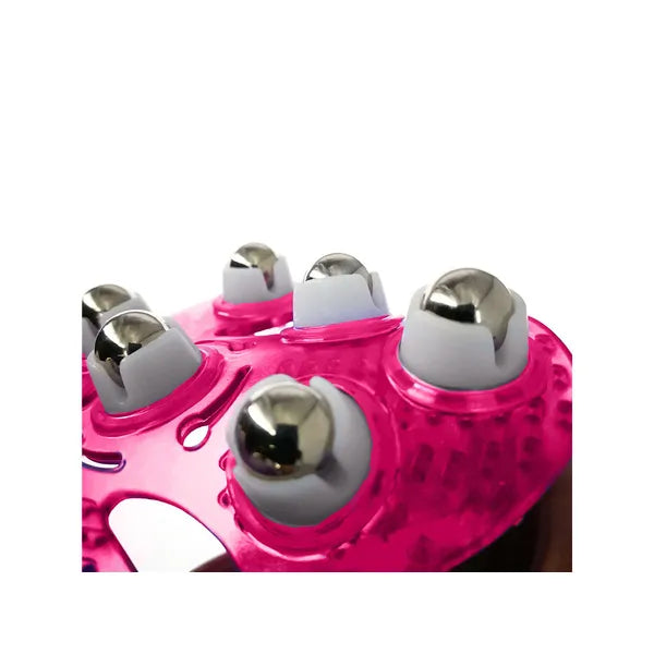 Ergonomikus testmasszírozó kesztyű 9 forgó fém gömbbel, pink