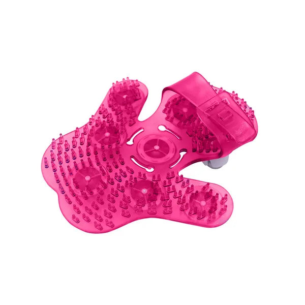 Ergonomikus testmasszírozó kesztyű 9 forgó fém gömbbel, pink
