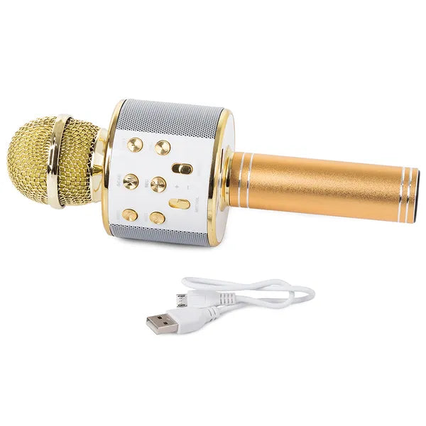 Vezeték nélküli Bluetooth karaoke mikrofon hangszóróval, hangmodulátorral, arany