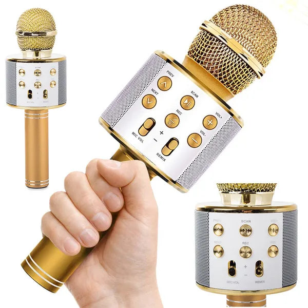 Vezeték nélküli Bluetooth karaoke mikrofon hangszóróval, hangmodulátorral, arany