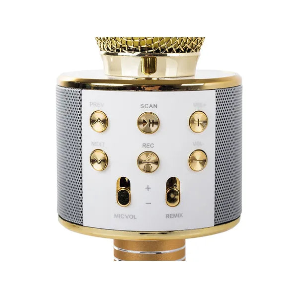 Vezeték nélküli Bluetooth karaoke mikrofon hangszóróval, hangmodulátorral, arany