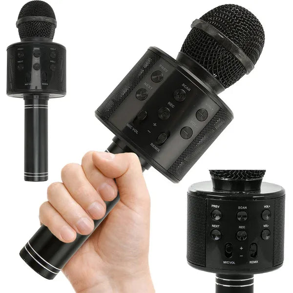 Bluetooth karaoke vezeték nélküli mikrofon hangszóróval, hangmodulátor, fekete
