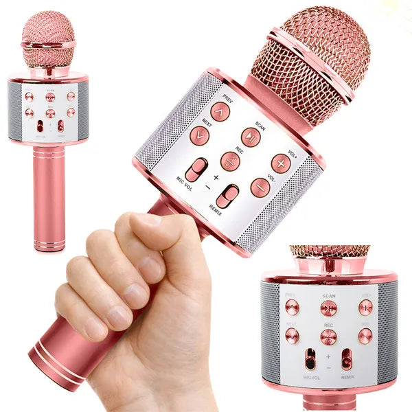 Bluetooth karaoke mikrofon beépített hangszóróval, hangmodulátor, rózsaszín