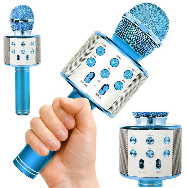 Bluetooth karaoke vezeték nélküli mikrofon hangszóró, hangmodulátor, kék