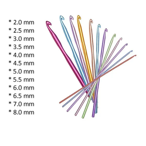 Ergonomikus horgolótű készlet 12 db, 2-8 mm alumínium, tokkal