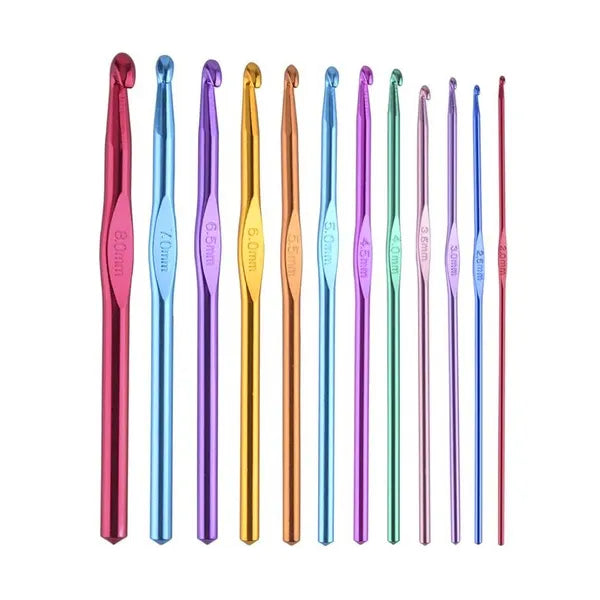 Ergonomikus horgolótű készlet 12 db, 2-8 mm alumínium, tokkal