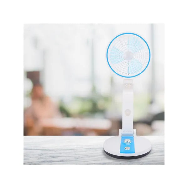 Összecsukható vezeték nélküli USB asztali ventilátor LED lámpával, 5 W, kék