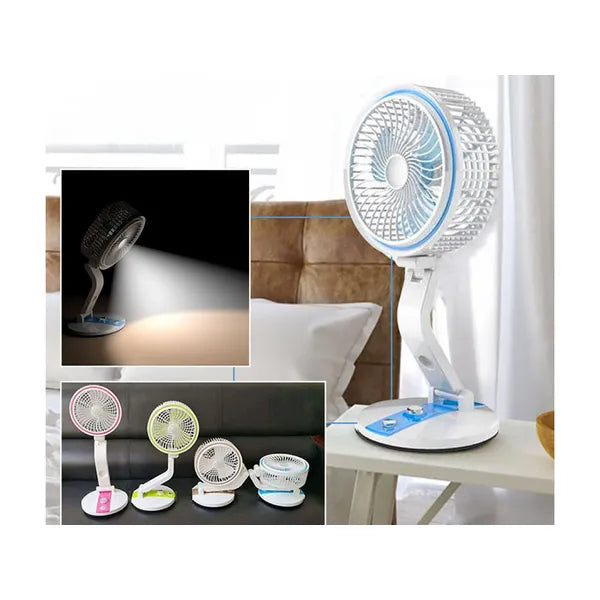 Összecsukható vezeték nélküli USB asztali ventilátor LED lámpával, 5 W, kék