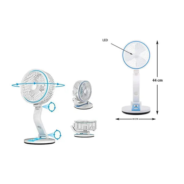 Összecsukható vezeték nélküli USB asztali ventilátor LED lámpával, 5 W, kék