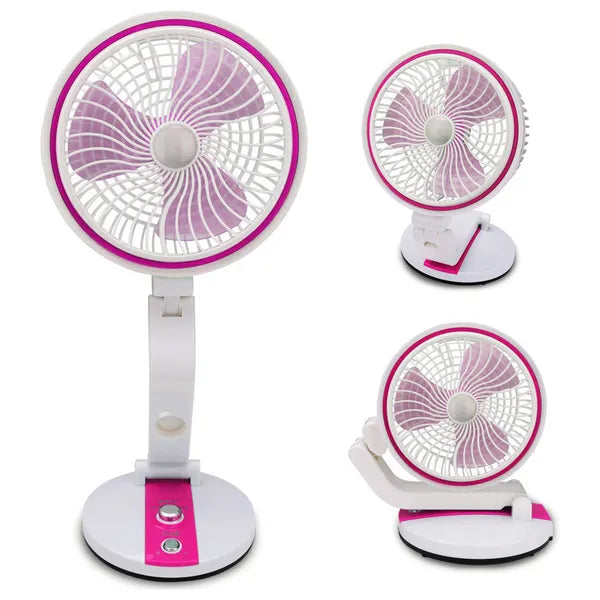 Összecsukható vezeték nélküli asztali ventilátor LED fénnyel, USB, rózsaszín