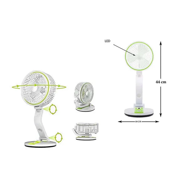 Összecsukható vezeték nélküli USB-tölthető asztali ventilátor LED fénnyel, zöld