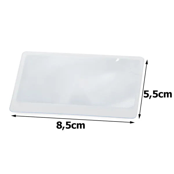 Fresnel nagyítókártya 85×55 mm, rugalmas műanyag, 1–5× nagyítás