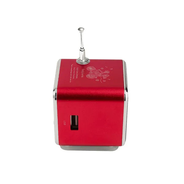 Hordozható Bluetooth mini hangszóró FM rádióval, microSD, USB, AUX, piros