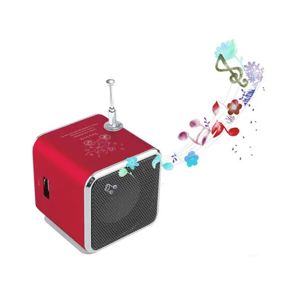 Hordozható Bluetooth mini hangszóró FM rádióval, microSD, USB, AUX, piros