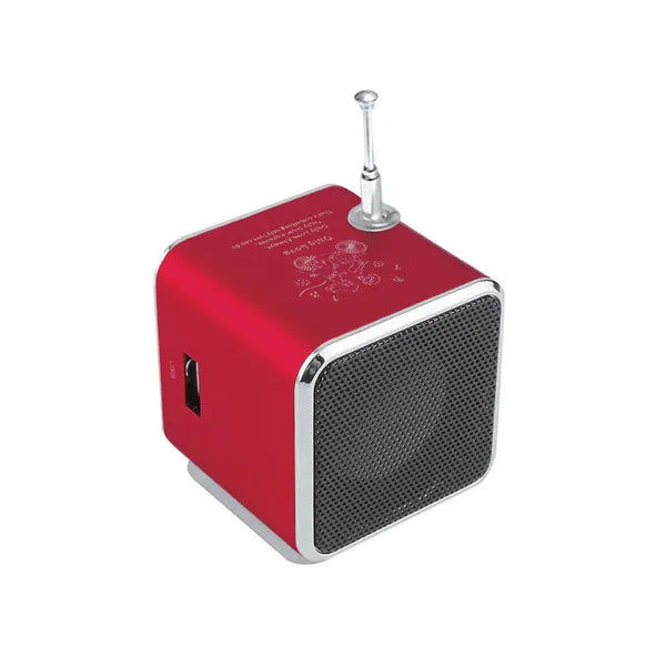 Hordozható Bluetooth mini hangszóró FM rádióval, microSD, USB, AUX, piros
