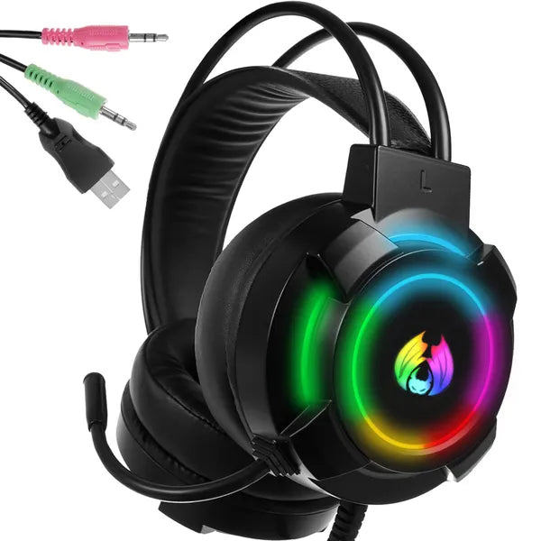 Vezetékes RGB gaming fejhallgató 5.1 surround mikrofonnal, 50 mm hangszórók