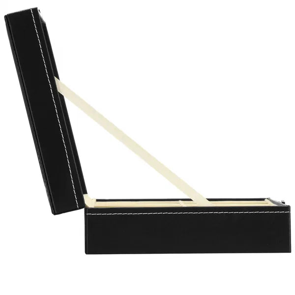 10 férőhelyes fekete óratartó doboz MDF & eco bőr, üvegtető 25x20x8 cm