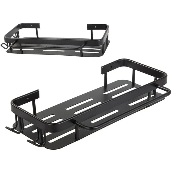 Fekete loft fém fali polc törölközőtartóval, 30×13 cm