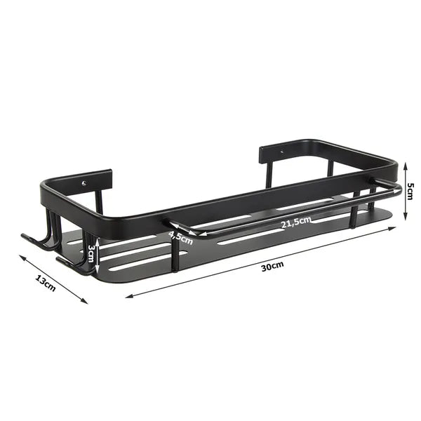 Fekete loft fém fali polc törölközőtartóval, 30×13 cm