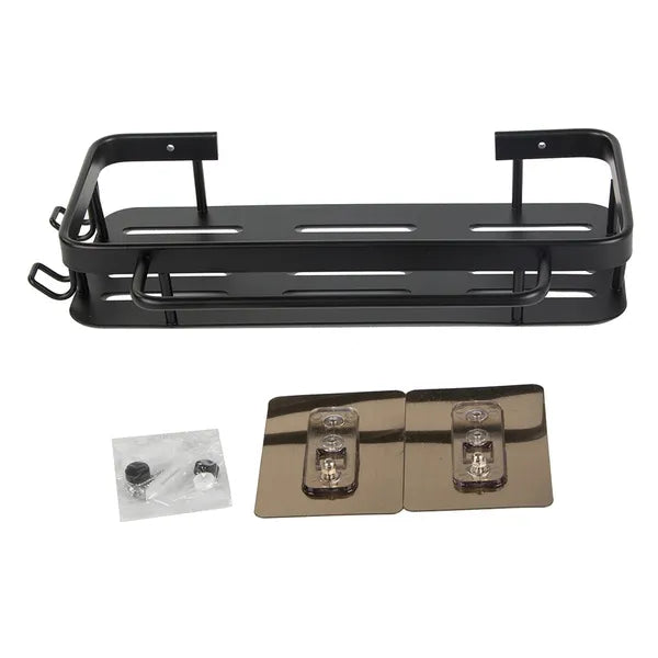 Fekete loft fém fali polc törölközőtartóval, 30×13 cm