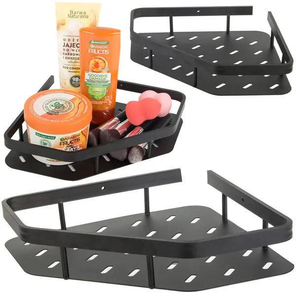 Fekete loft stílusú fém sarokpolc zuhanyhoz 24,5×24,5 cm
