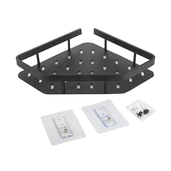 Fekete loft stílusú fém sarokpolc zuhanyhoz 24,5×24,5 cm