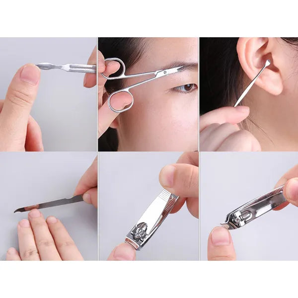 7 részes acél manikűr-pedikűr készlet fehér tokkal 11×6,5 cm