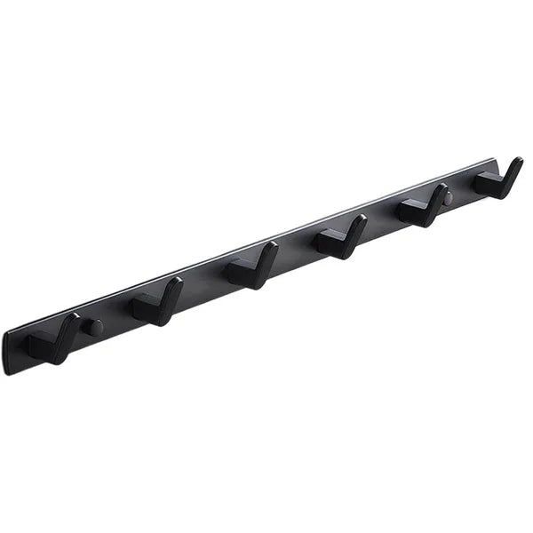 Fali törölköző- és ruhafogas, 6 akasztó, fekete, 54,5 cm