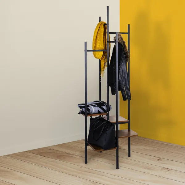 Álló ruhafogas 4 polccal, fémből, 4 keresztléccel, 176×55 cm, max 30 kg