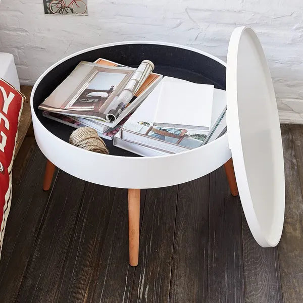 Kerek, levehető tálcás dohányzóasztal tárolóval, 60 cm