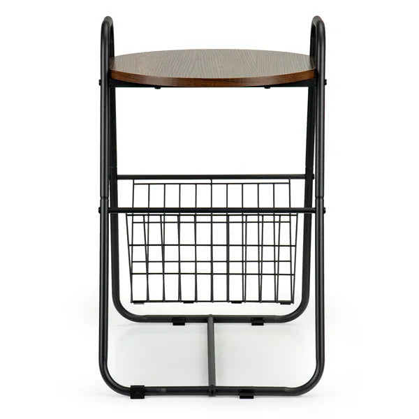 Loft éjjeliszekrény/dohányzóasztal, fém váz, MDF lap, újságtartó, 39,5×47×64 cm