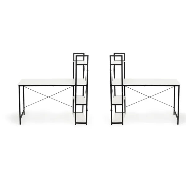 Loft íróasztal 120×64 cm, fehér MDF lap, 4 polcos fém könyvespolc