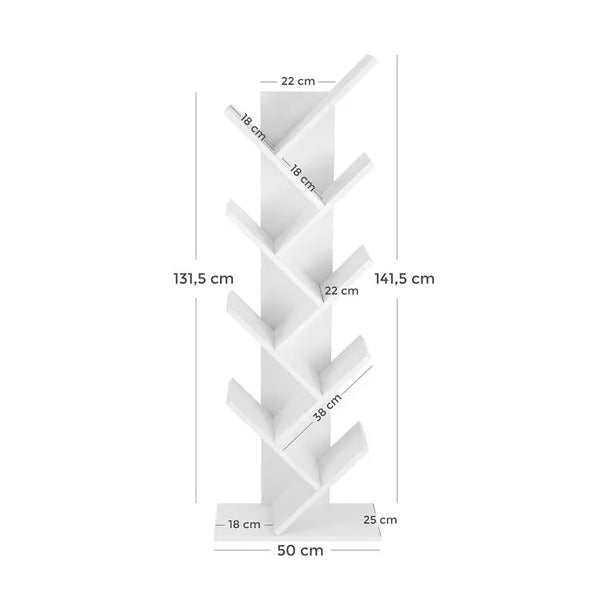 Fehér, faforma 8 polcos könyvespolc 50×25×141 cm forgácslap
