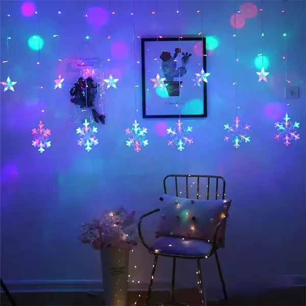 138 LED-es hópehely és csillag karácsonyi függönyfény, 4 m, IP44