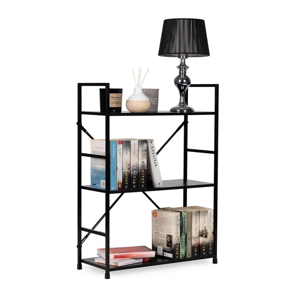 Loft könyvespolc 3 MDF polccal, fekete fém vázzal, 80×59,5 cm