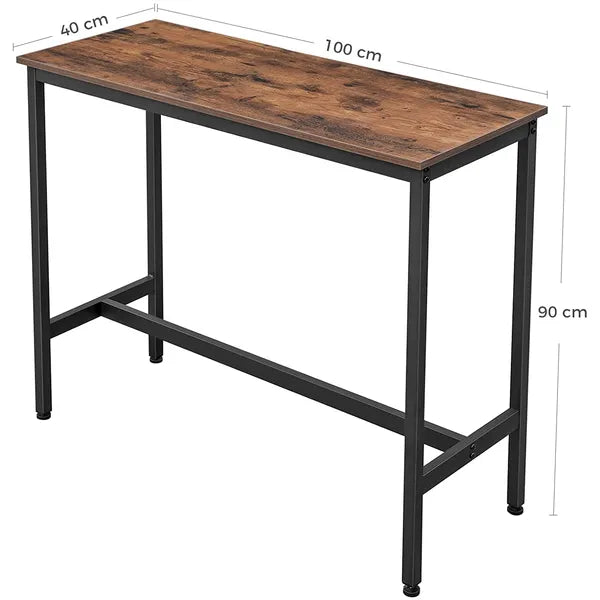 Magas, keskeny loft bárasztal 2 székkel, 100×40×90 cm, acél vázzal