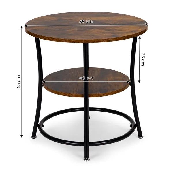 Kerek loft dohányzóasztal, rusztikus tölgy, fém vázzal, 55 cm