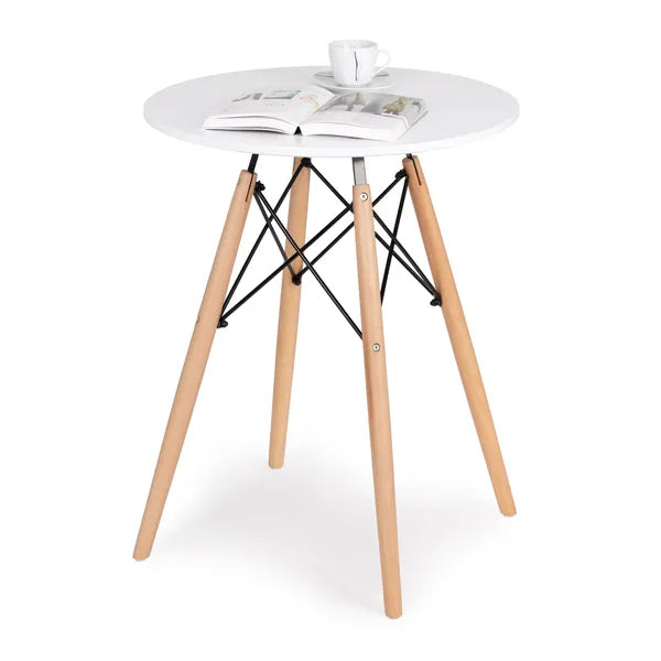 Skandináv kör étkezőasztal 60 cm, matt fehér lap, bükk lábak