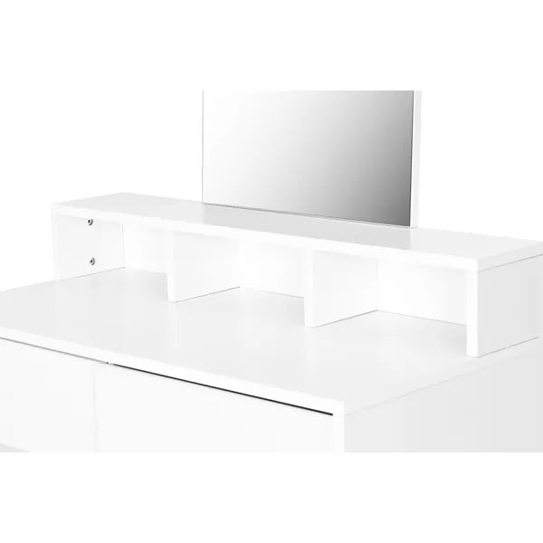 Modern, nagyméretű fehér sminkasztal tükörrel és két fiókkal, 80×40×140 cm