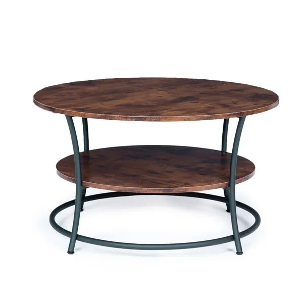 Kétlapú kerek dohányzóasztal, loft stílus, fém vázzal, rusztikus tölgy 80/60 cm