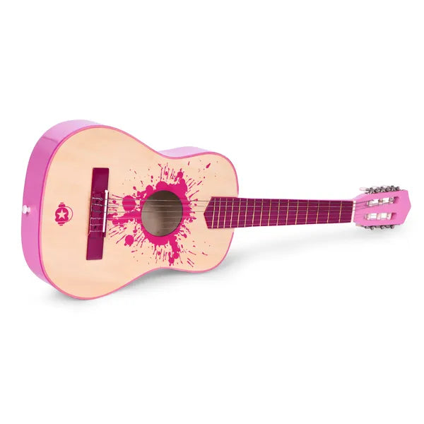 Ecotoys gyermek gitár rózsaszín - 6 húr, fa, 3+ év