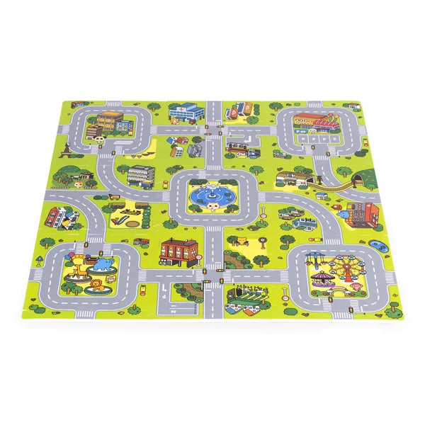 EVA habszivacs puzzle játszószőnyeg, város minta, 90,5×90,5 cm, 21 rész
