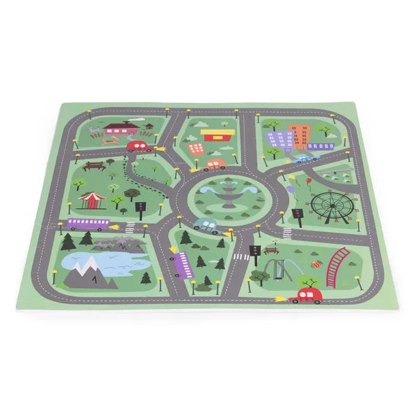 Város mintás EVA hab puzzle játszószőnyeg, 90,5×90,5 cm, 21 db