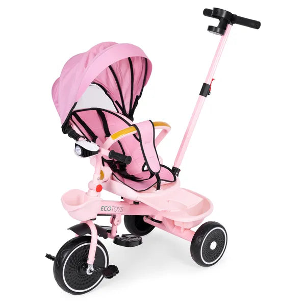 Ecotoys 2in1 tricikli babakocsi, forgatható ülés, rózsaszín