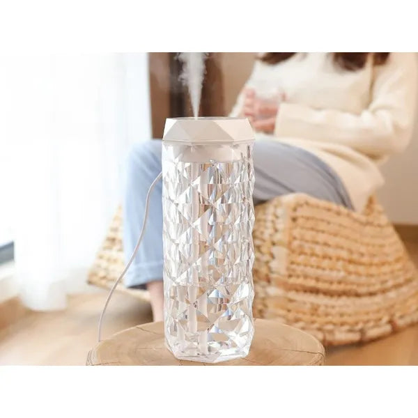 Kristály design USB-C párásító és aromadiffúzor, RGB fény, 1000 ml